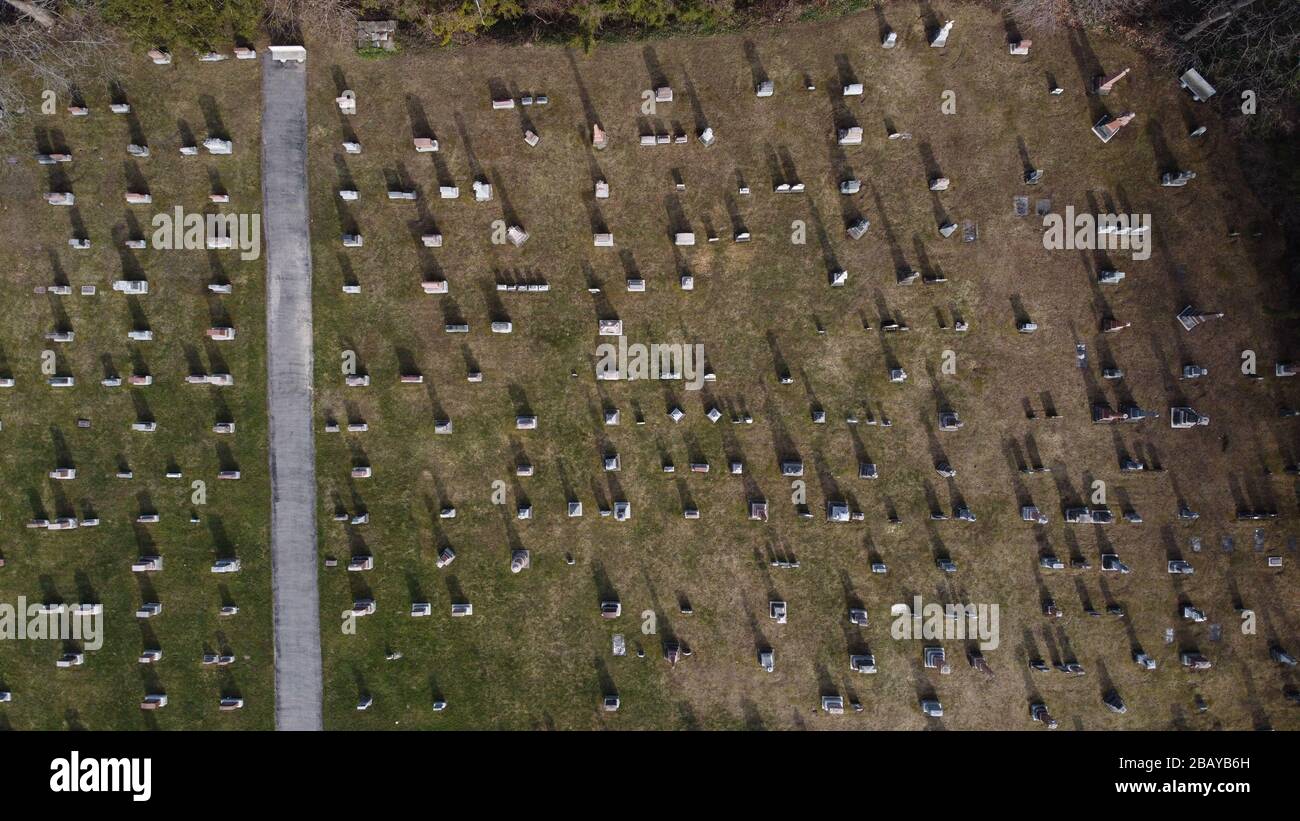 London Ontario Canada, Pond Mills Cemetery aerial - Birds eye view Stock Photo