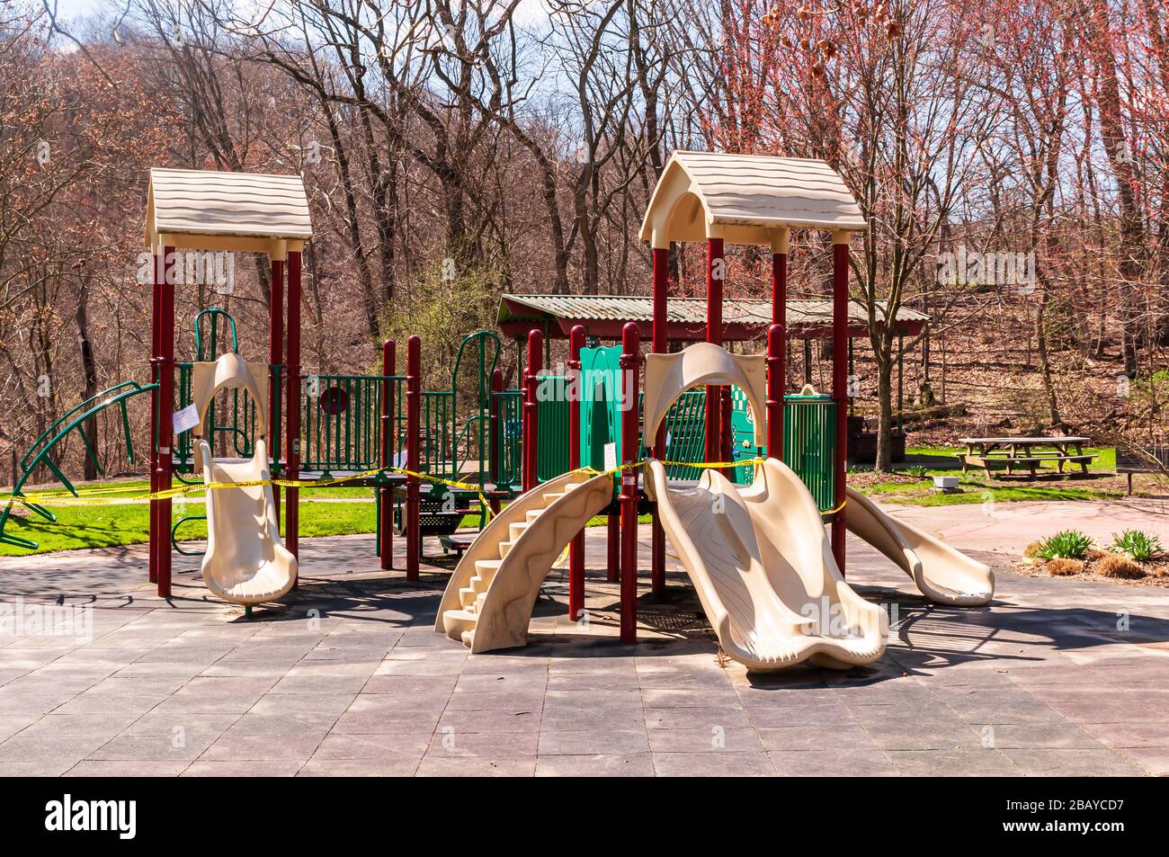 Playground equipment roped off to not be used with the Coronavirus
