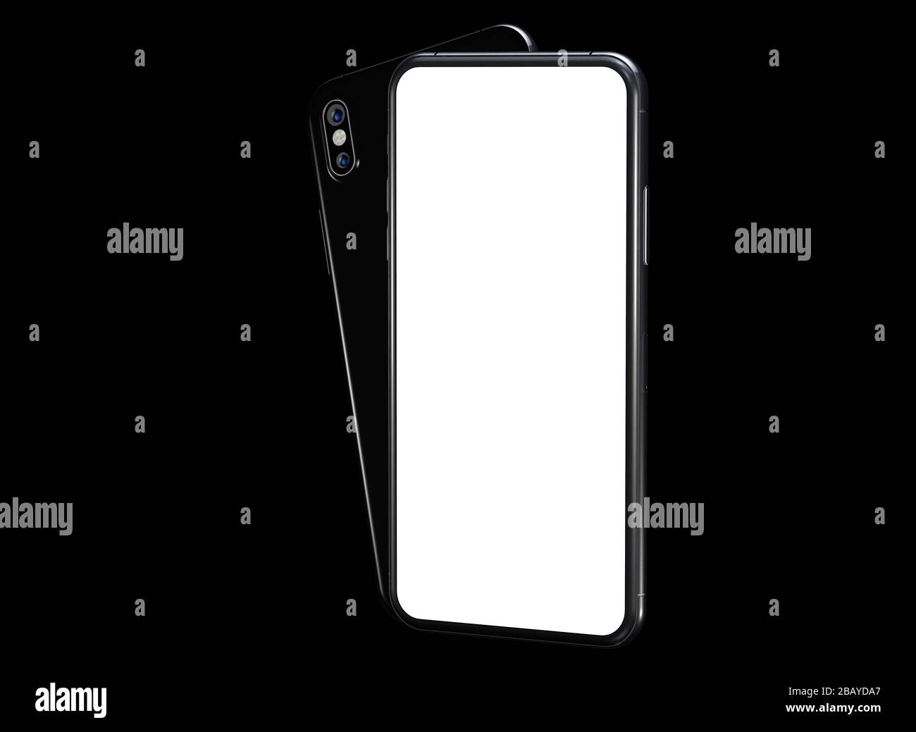 Front and back parts of a smartphone with a white screen on black