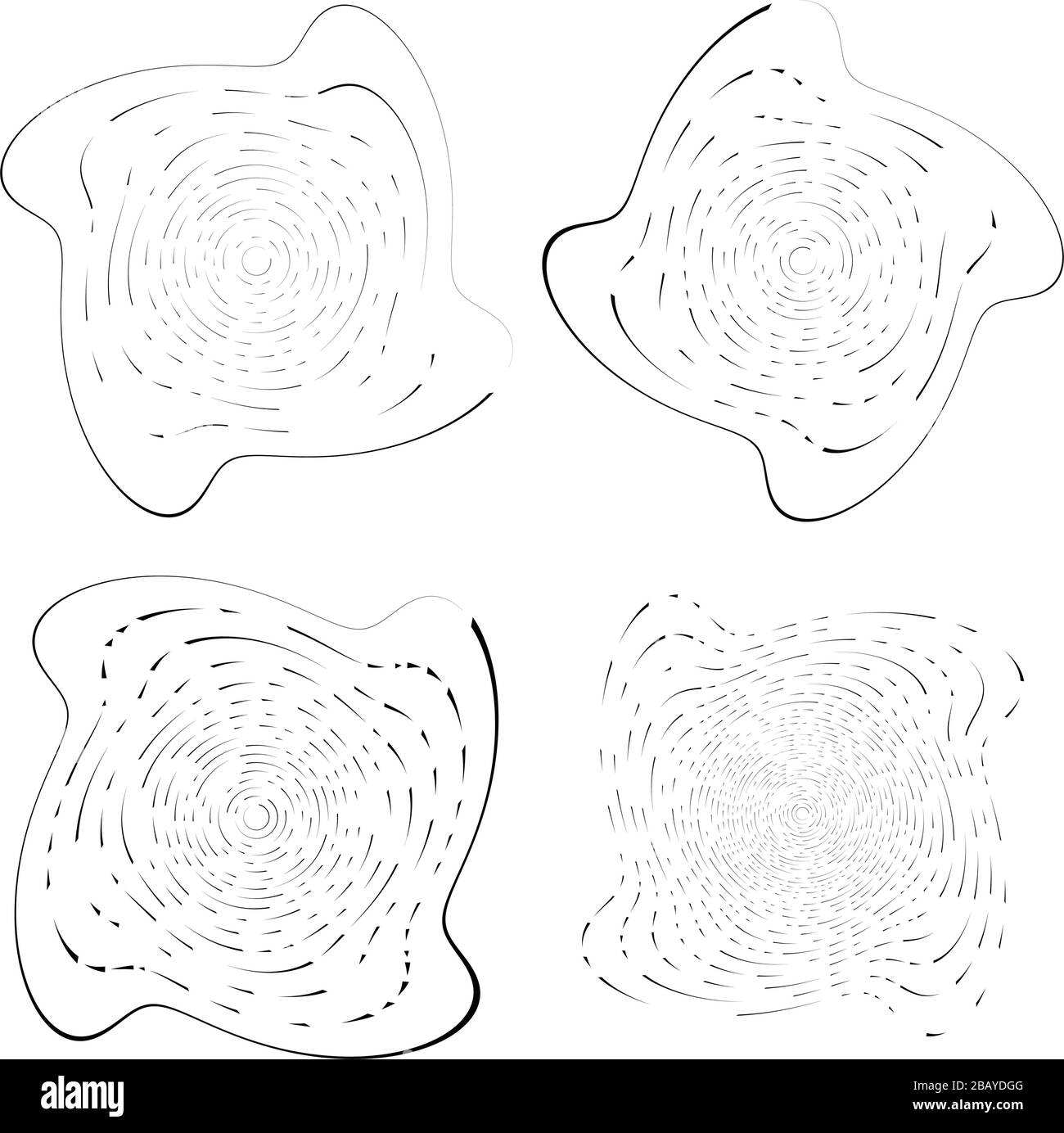 Set of black and white vortex, volute shapes. Twisted helix elements Stock Vector