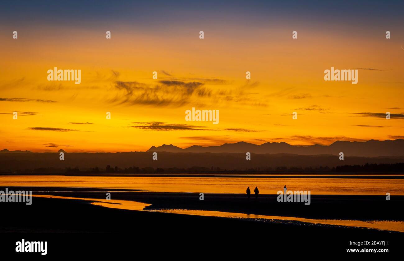 Sunset on Tahunanui Beach, Nelson, South Island, New Zealand. Stock Photo