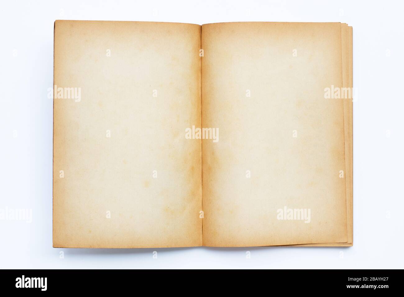Opened old book isolated on white background. Stock Photo