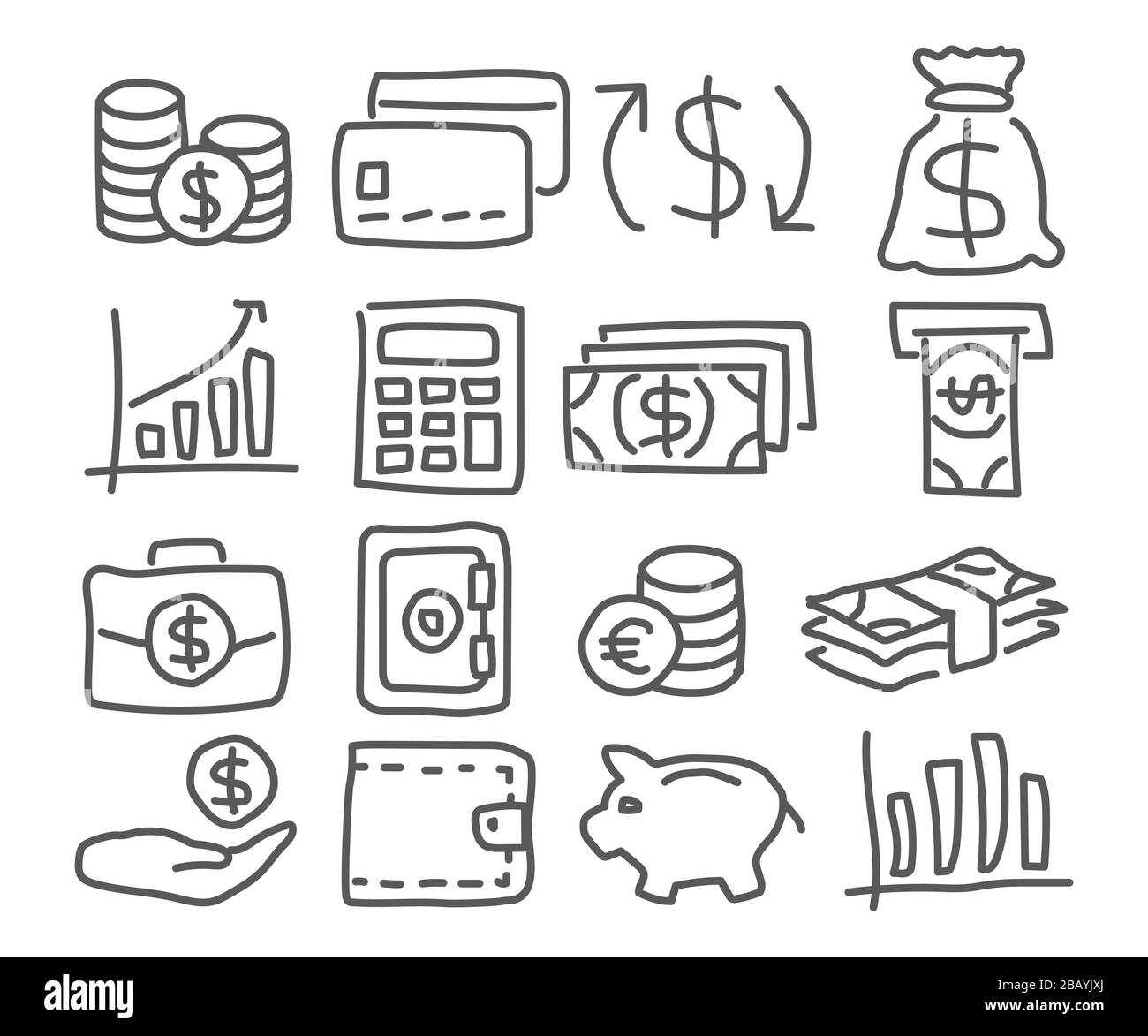 Money icons set in hand drawn style on white Stock Vector Image & Art ...
