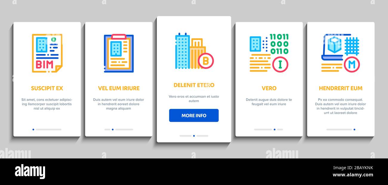 Bim Building Information Modeling Onboarding Elements Icons Set Vector Stock Vector