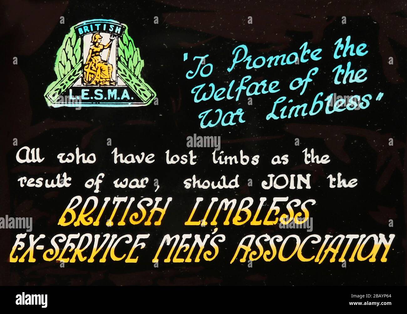 Cinema advertisement for the British Limbless Ex-Servicemen's Association, 1940s Stock Photo