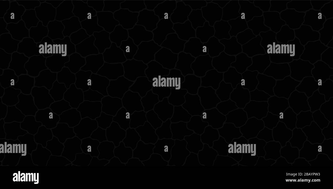Black cracked seamless pattern. Repeating dark cracked earth surface background. Stock Vector