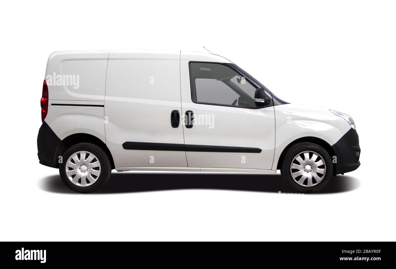 White van side view isolated on white Stock Photo Alamy