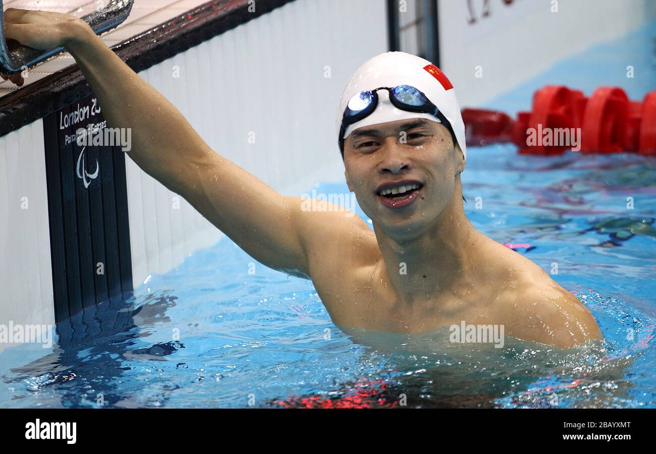 China's Yinan Wang after winning his leg and the gold medal during the ...