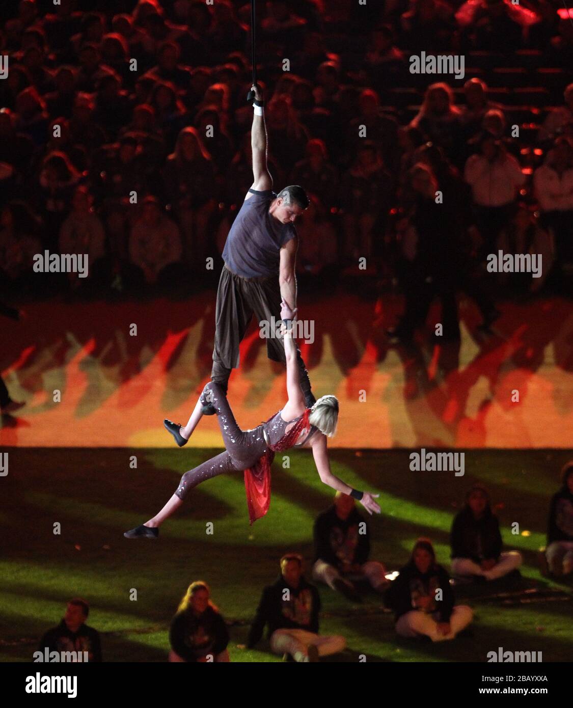 General View of performers during the closing ceremony at the Olympic Stadium, London Stock