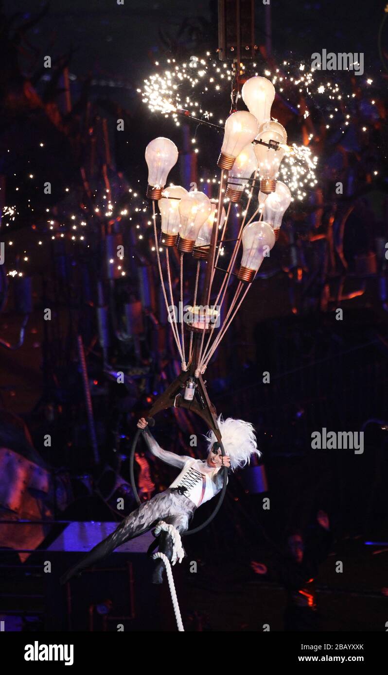General view of performers during the closing ceremony at the Olympic Stadium, London Stock