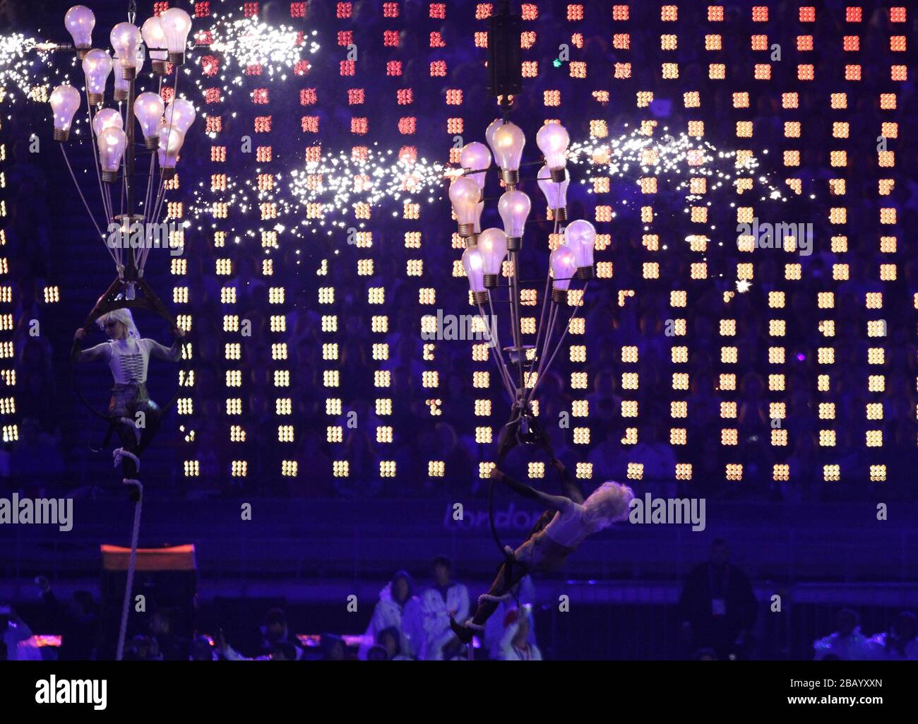 General view of performers during the closing ceremony at the Olympic Stadium, London Stock
