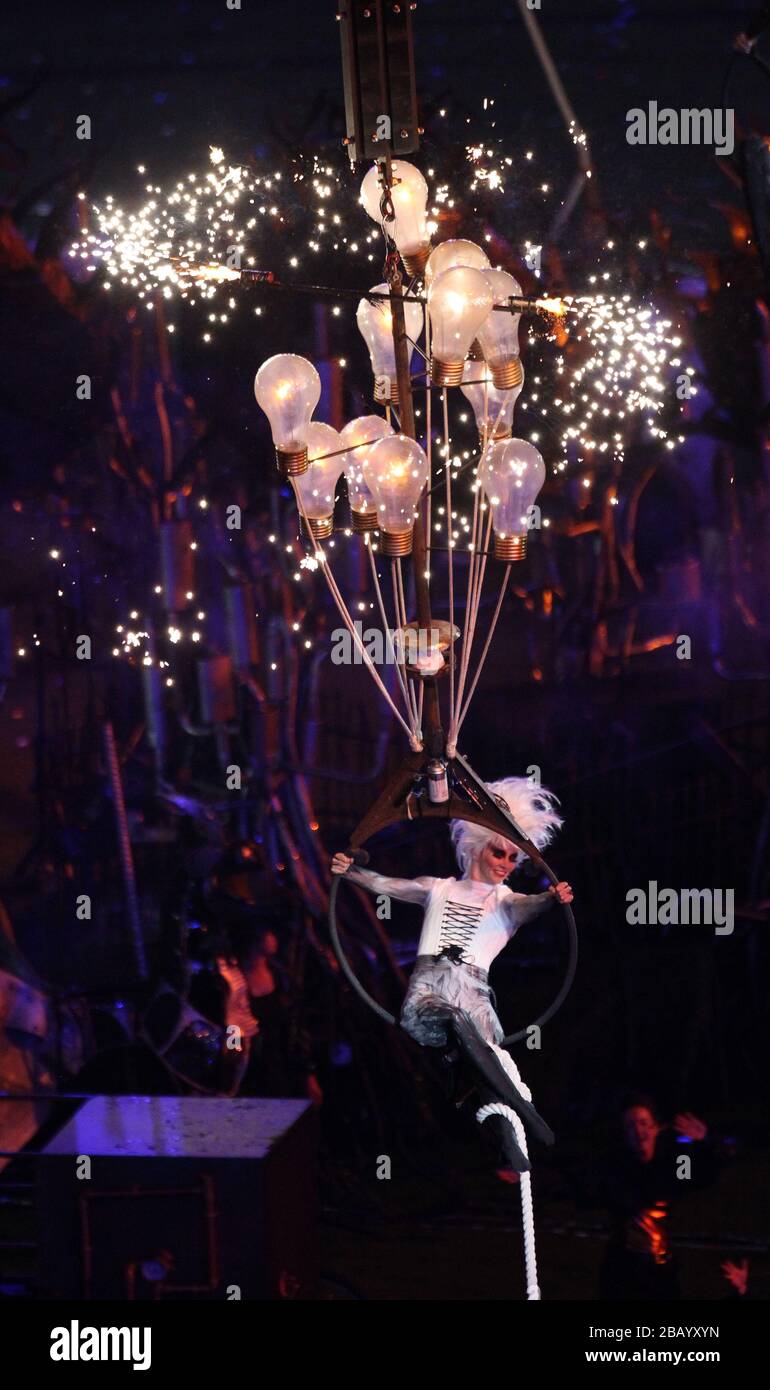 General view of performers during the closing ceremony at the Olympic Stadium, London Stock