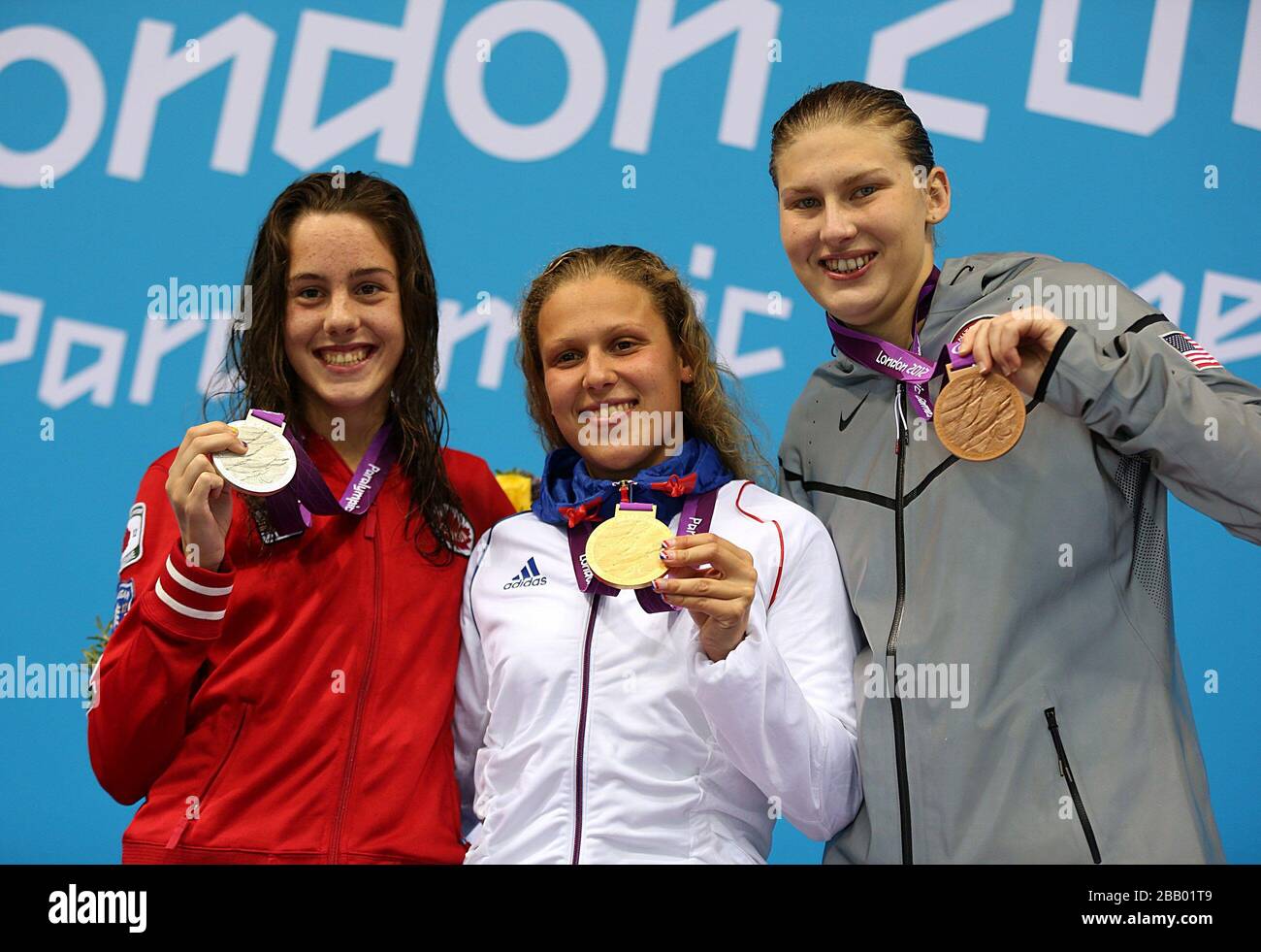 (left to right) Silver Medalist Aurelie Rivard, Gold Medalist France's ...