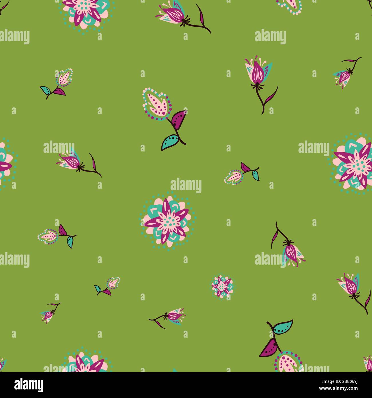stylized tulips seamless vector pattern on green Stock Vector