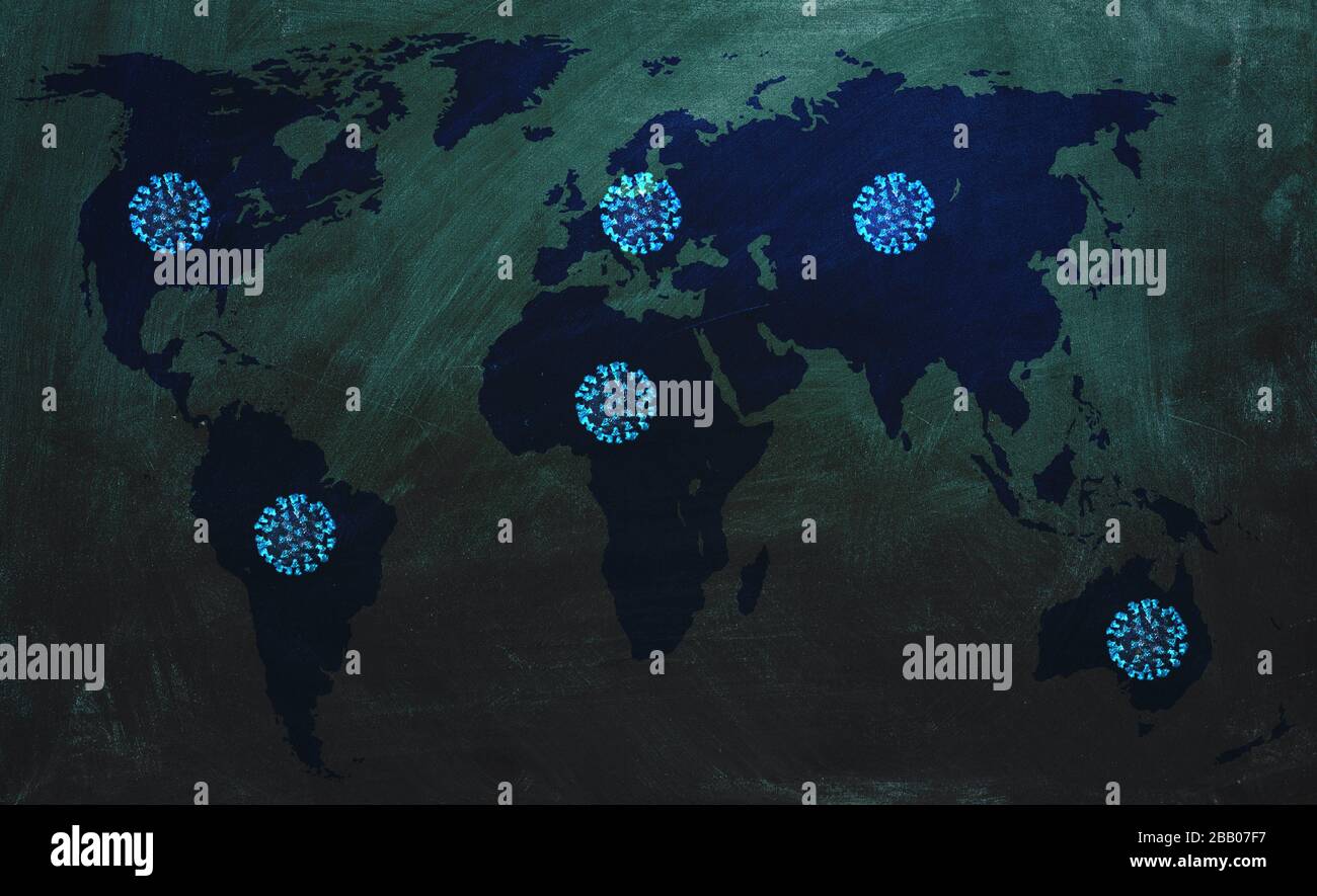 world map of coronavirus pandemic - epidemic danger concept - covid 19 diffusion Stock Photo