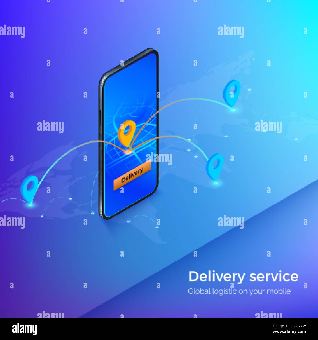 Delivery service or mobile shipping app banner. Navigation and gps in smartphone. Business illustration logistic and delivery. Vector Stock Vector