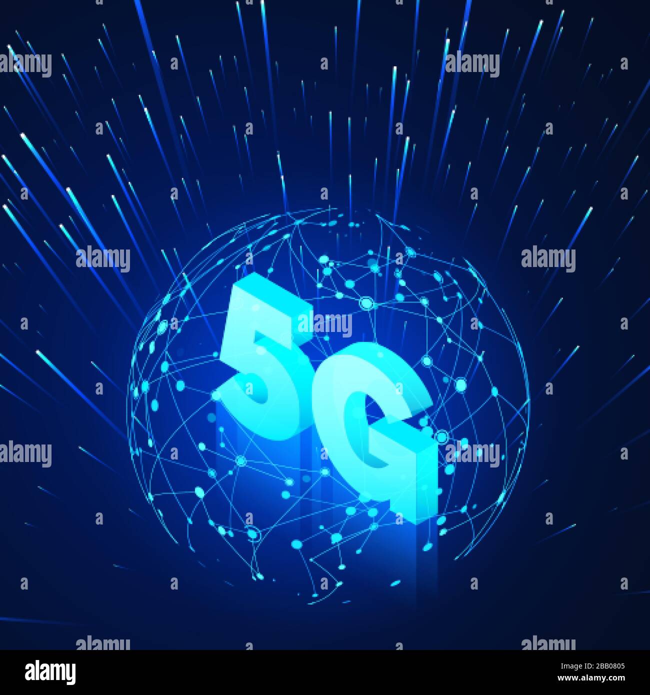High speed 5G global mobile networks. Business isometric illustration global network hologram and text 5g. Modern data transfer technology. Wireless w Stock Vector