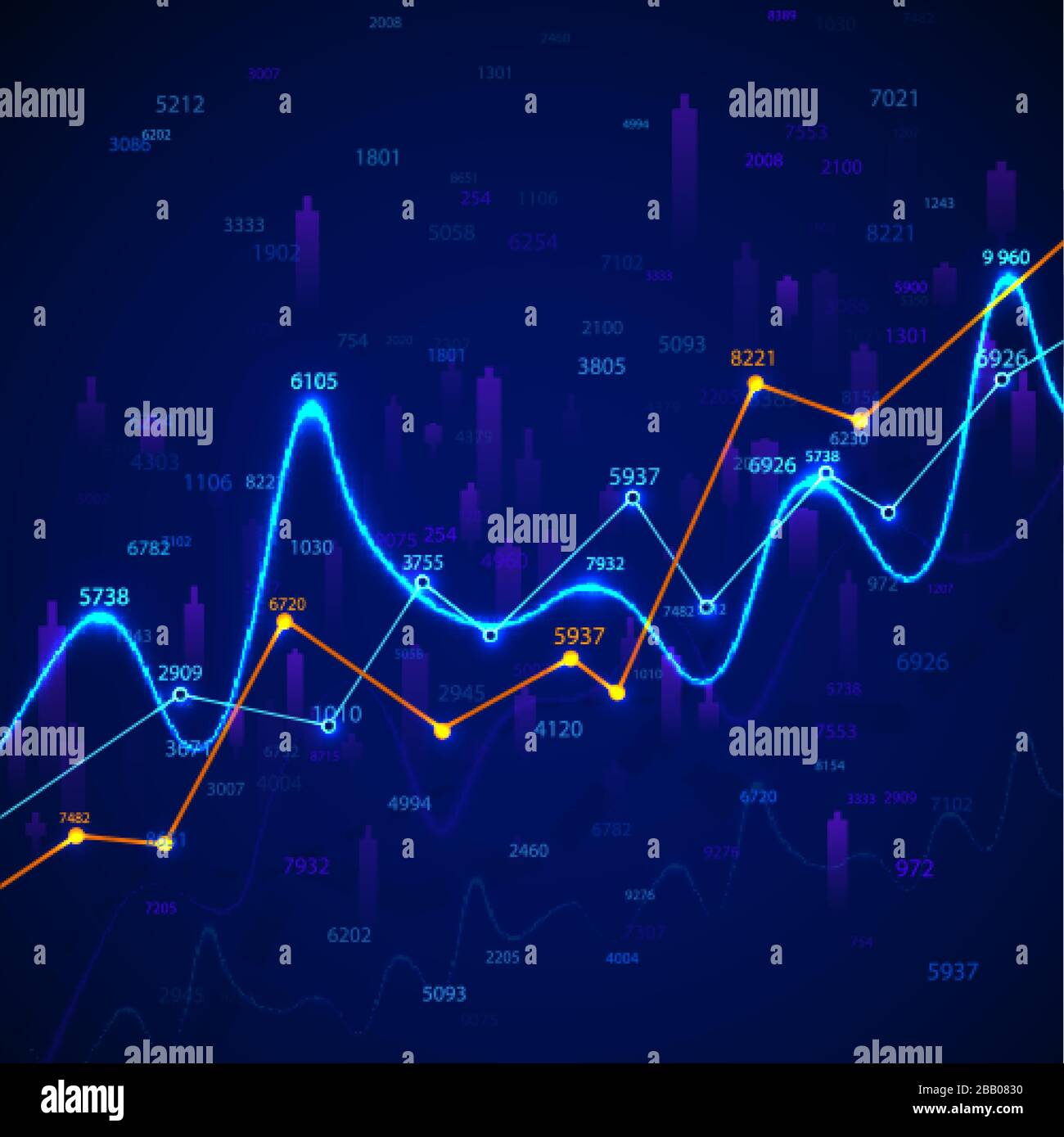 Business graph chart and diagram. Financial research and data monitoring. Market analysis and success statistic. Vector illustration Stock Vector