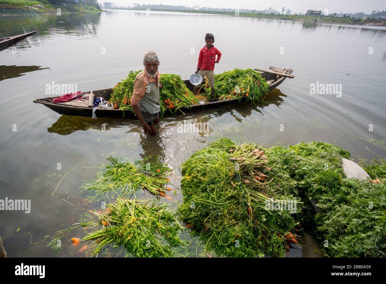 Bangladesh â. “ January 24, 2020 A buyer washing waste carrots stalks