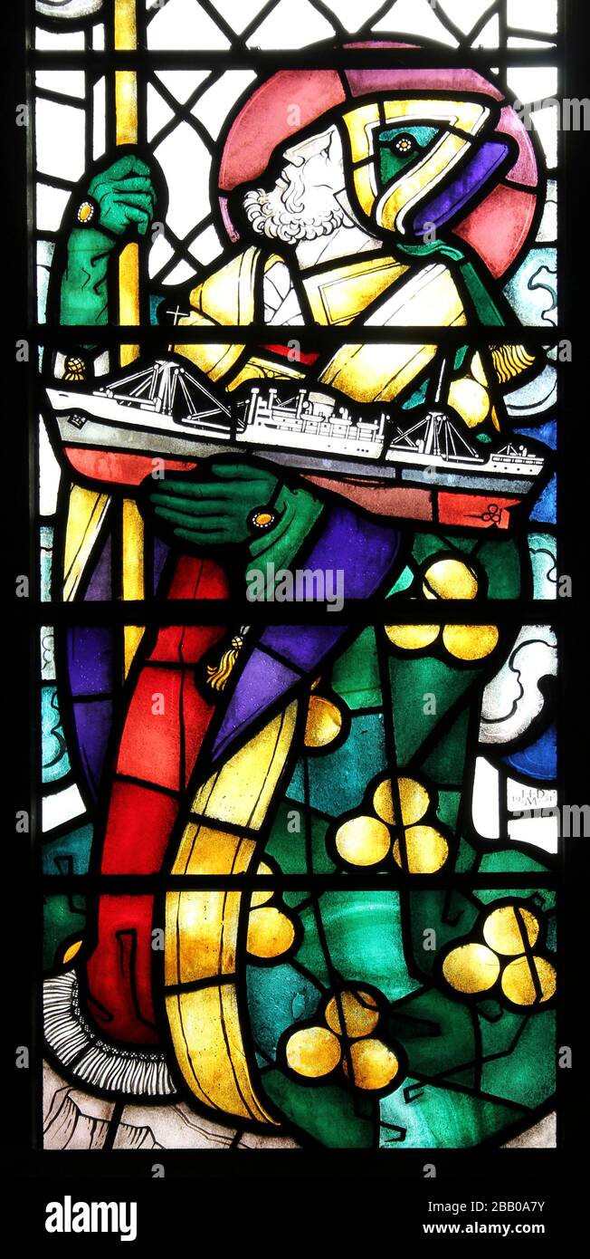 Stained Glass Window depicting Saint Nicholas - Patron Saint of Sailors Stock Photo