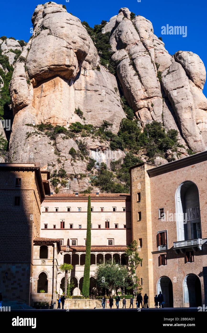 Mountain and basilica of Montserrat, Barcelona, Catalonia, Spain. Stock Photo