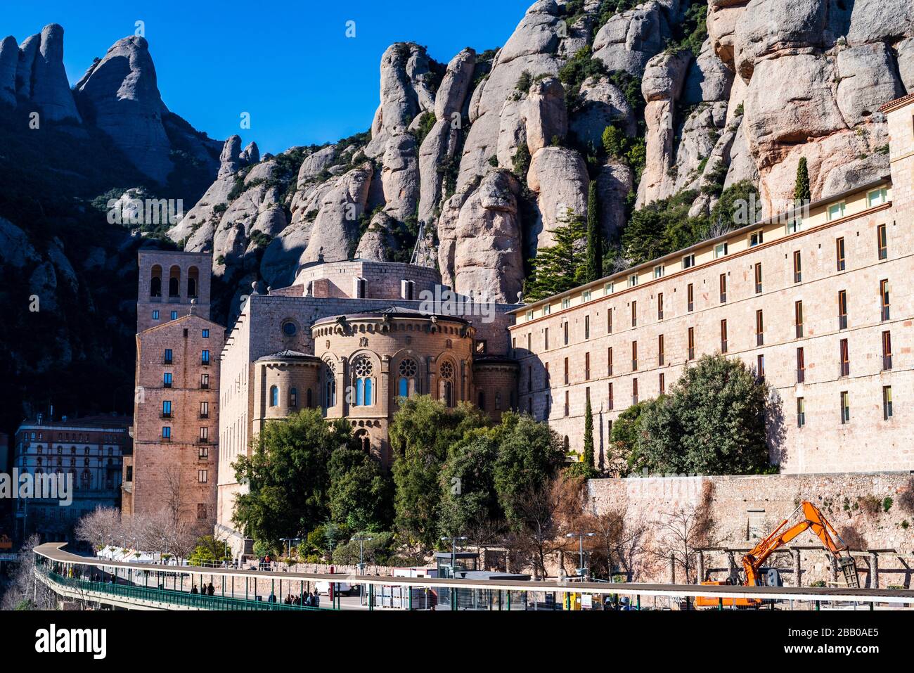 Mountain and basilica of Montserrat, Barcelona, Catalonia, Spain. Stock Photo