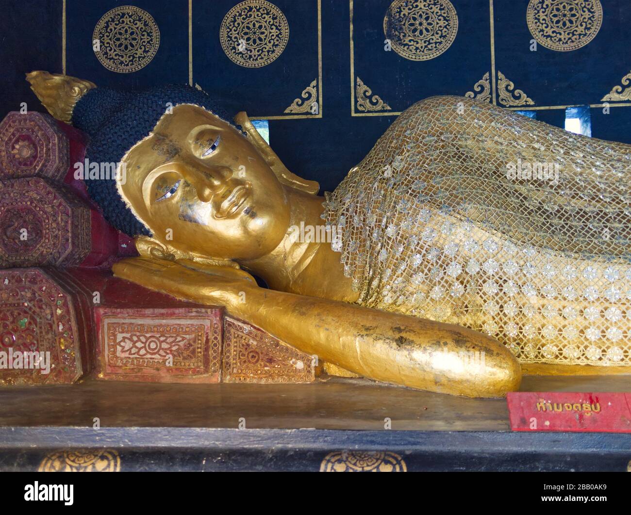 reclining Buddah, Wat Phra Singh, Chiang Mai, Thailand. Stock Photo
