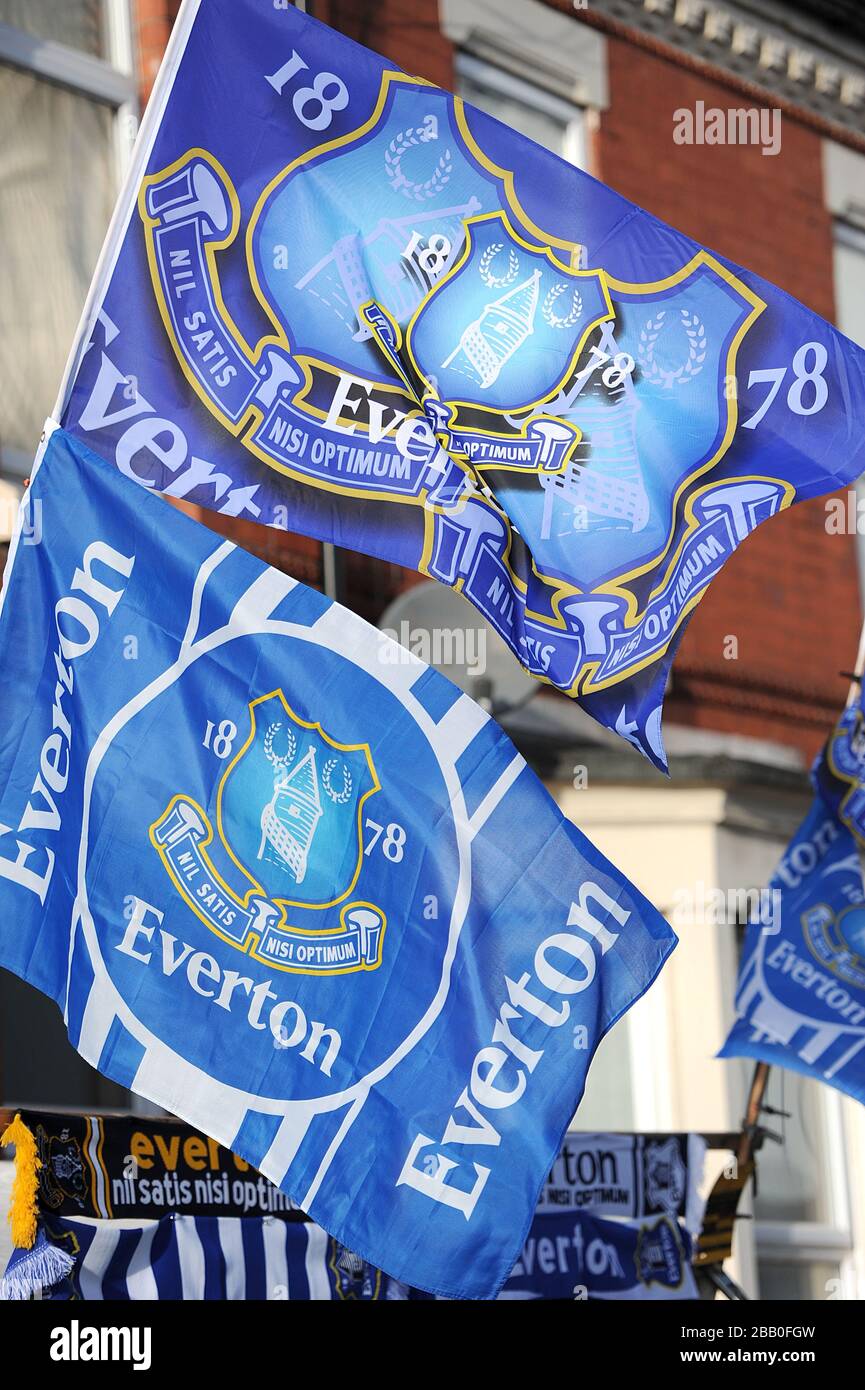 Everton flags flying outside Goodison Park Stock Photo Alamy