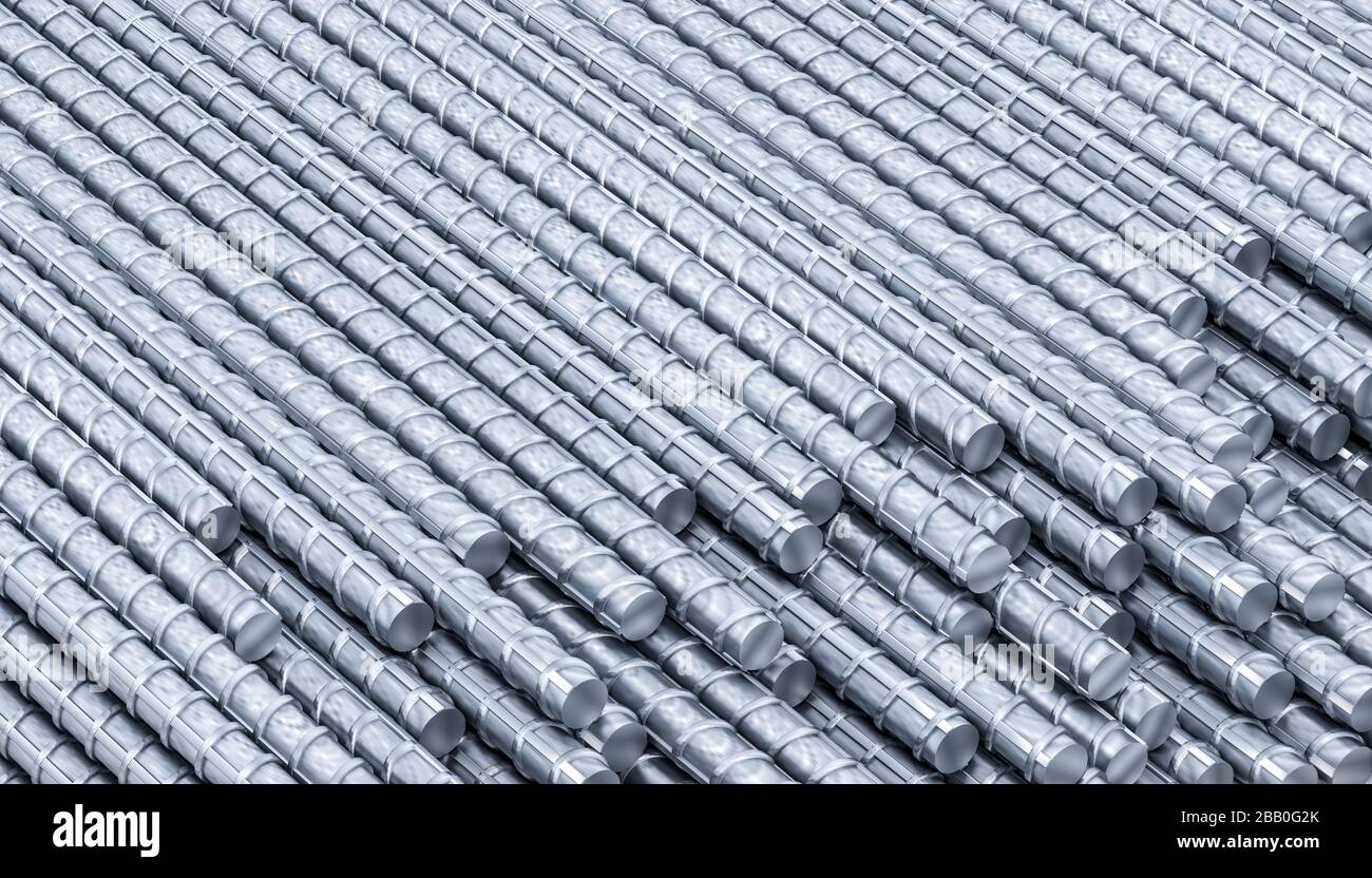 metal rods for building use background 3d render. construction and manufacturing industry concept. Stock Photo