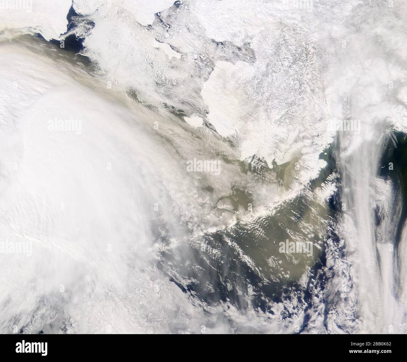 'Asian Dust Reaches Alaska.(April 13, 2002)  Image courtesy the SeaWiFS Project, NASA/Goddard Space Flight Center, and ORBIMAGE; 22 April 2002; NASA EO Natural Hazards; The SeaWiFS Project, NASA/Goddard Space Flight Center, and ORBIMAGE; ' Stock Photo