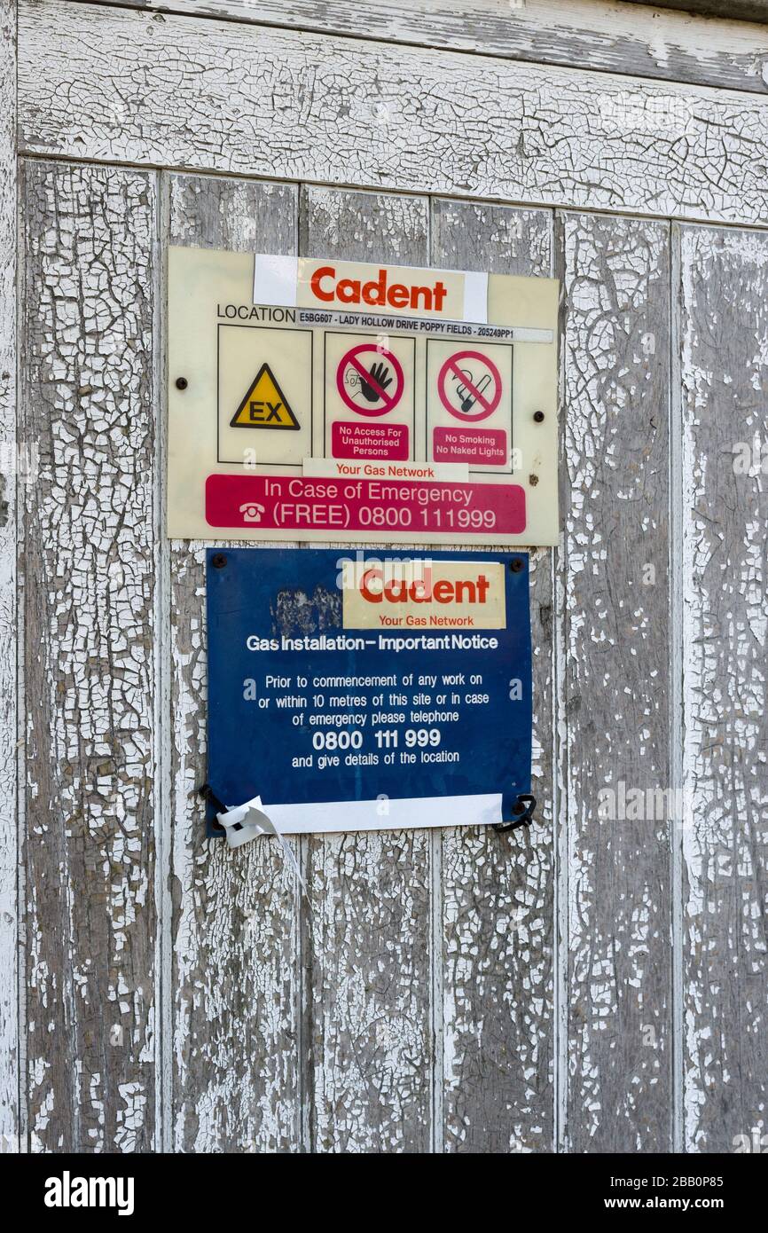 Signage for Cadent Gas, a natural gas distribution network, on a sub