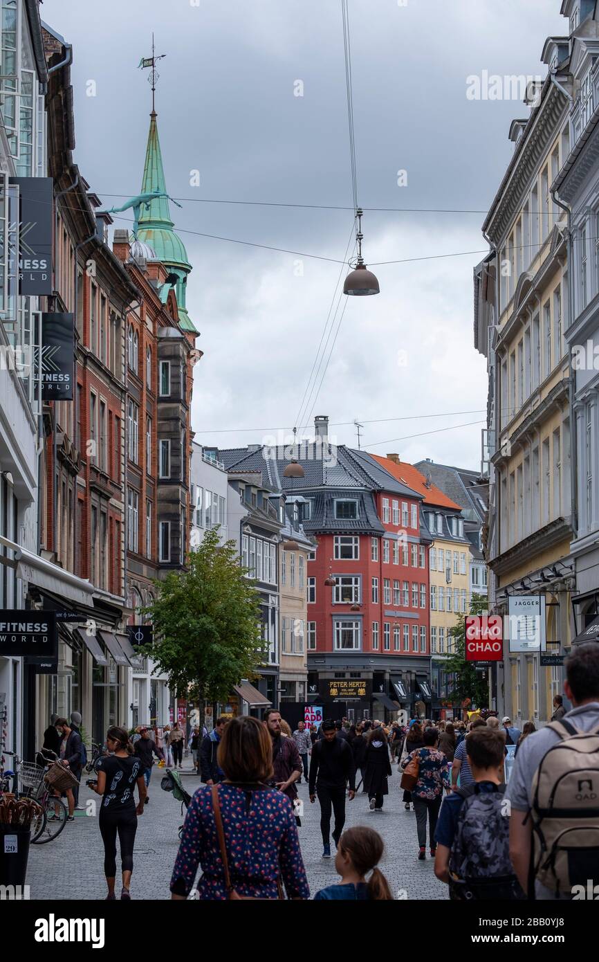 Busy street in downtown Copenhagen, Denmark, Europe Stock Photo