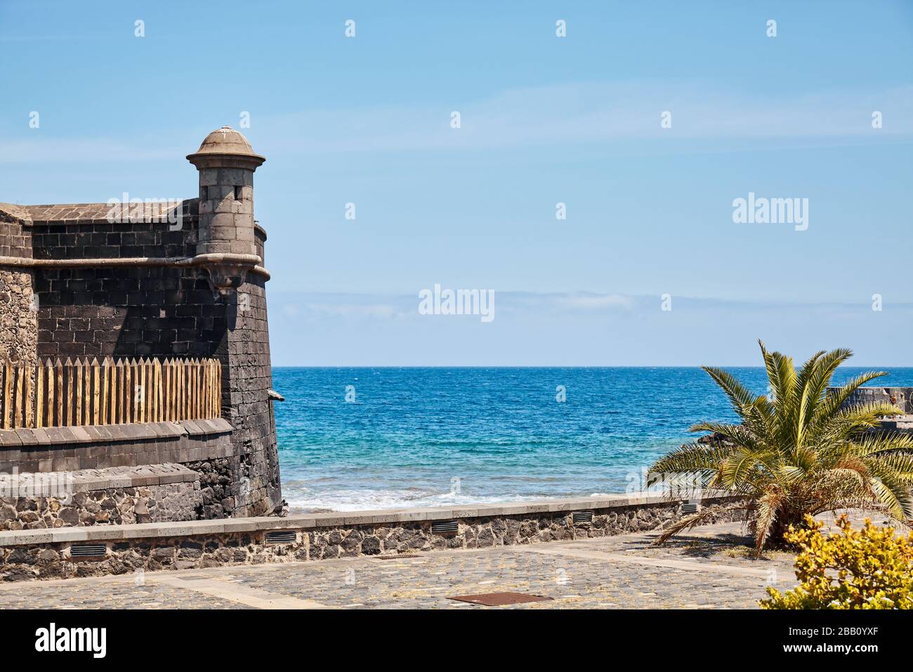 Tower of the Castle of St John the Baptist (Black Castle) in Santa Cruz de Tenerife, Spain. Stock Photo