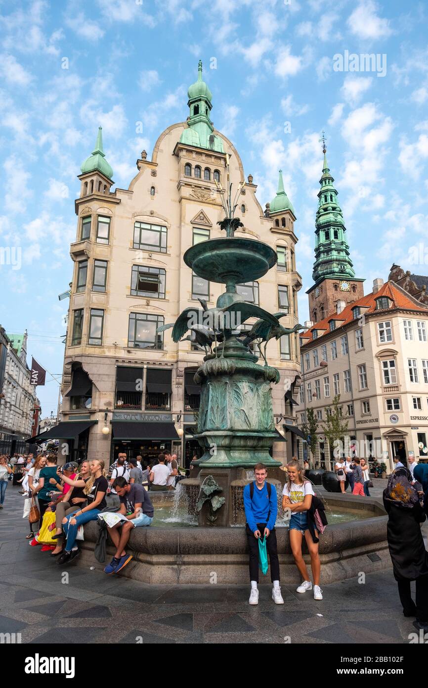 Stork fountain on Amagertorv street in downtown Copenhagen, Denmark, Europe Stock Photo