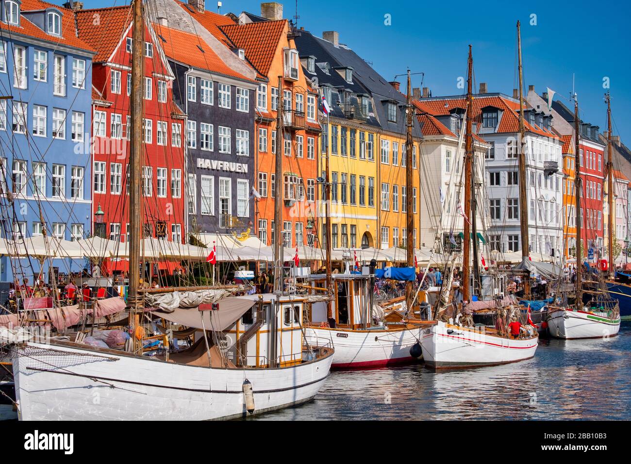 Row of colorful houses on the waterfront of the Nyhavn canal in Copenhagen, Denmark, Europe Stock Photo