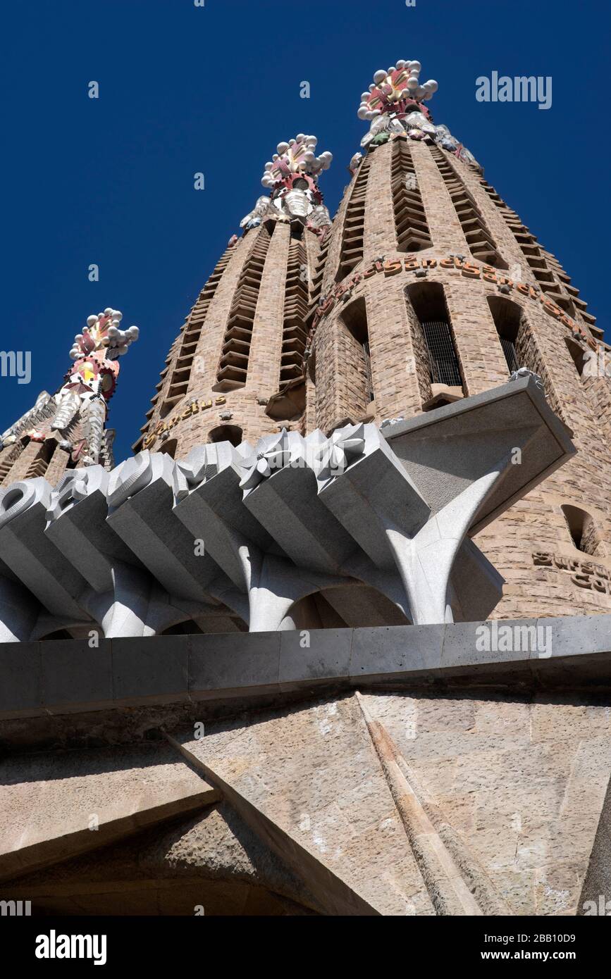 Basilica of La Sagrada Familia, Passion Façade, Barcelona, Catalonia, Spain. Stock Photo