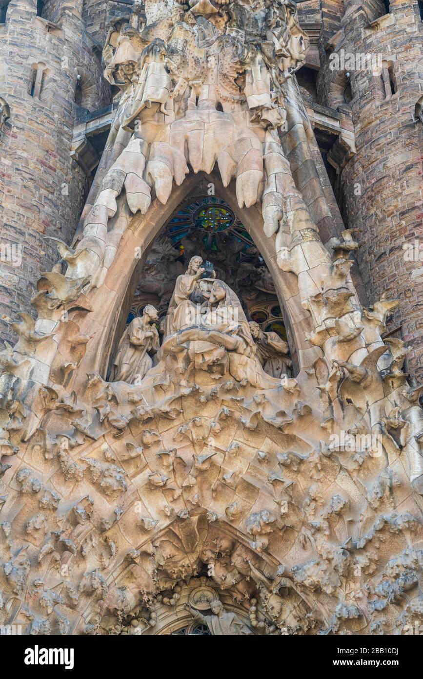 Basilica of La Sagrada Familia, Nativity Façade, Barcelona, Catalonia, Spain. Stock Photo