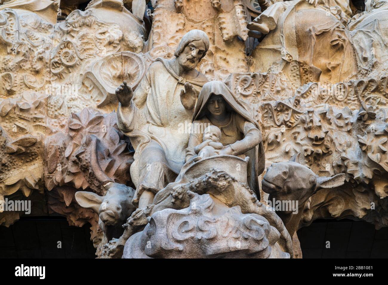 Basilica of La Sagrada Familia, Nativity Façade, Barcelona, Catalonia, Spain. Stock Photo