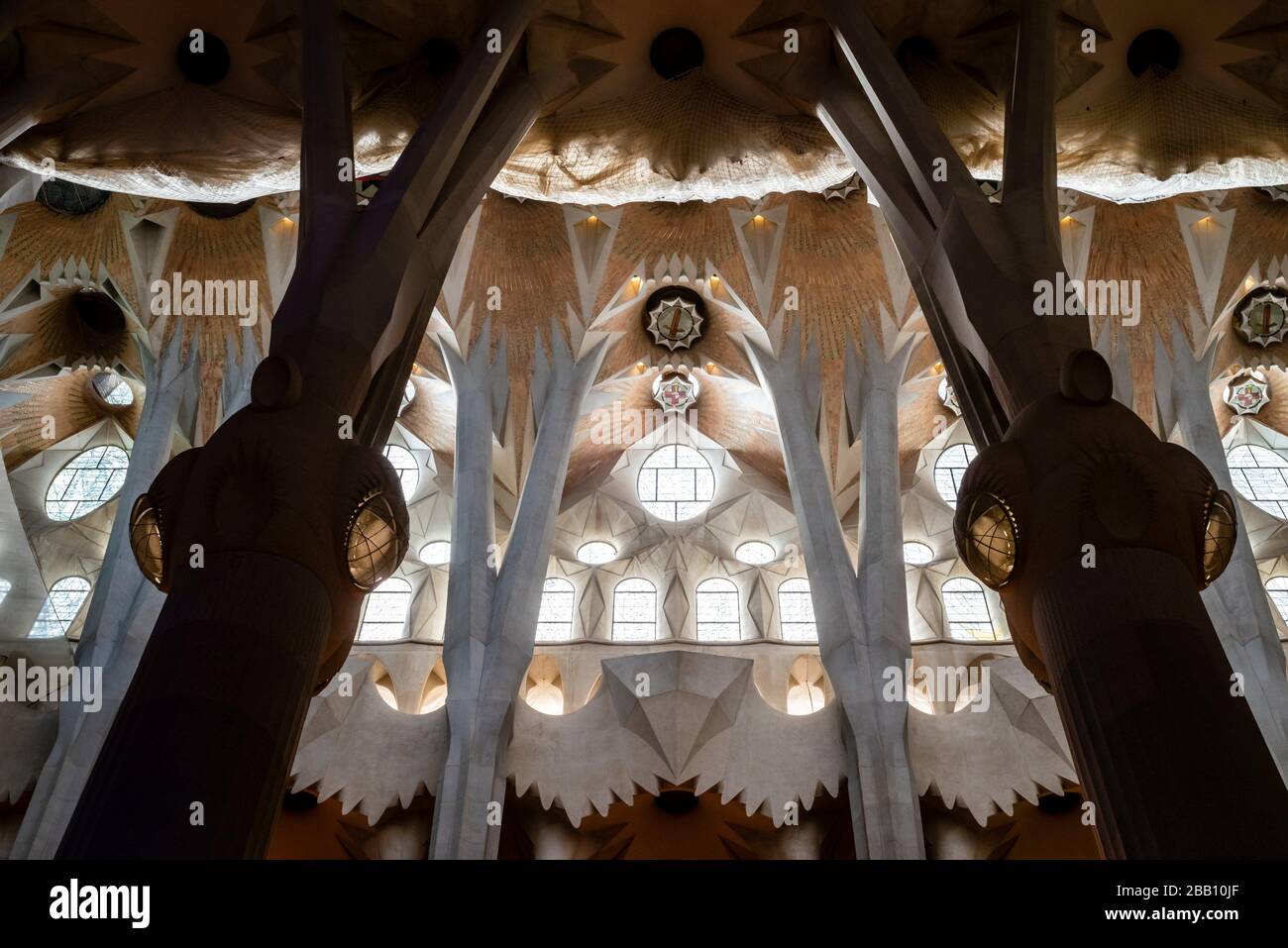 Basilica of La Sagrada Familia, Interior of basilica, Barcelona, Catalonia, Spain. Stock Photo