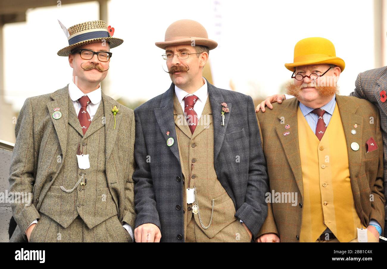 Barry 'Fingers' Copson (left), Allan Robinson (centre) and Conrad Amis of the Handlebar Club during Gentleman's Day Stock Photo