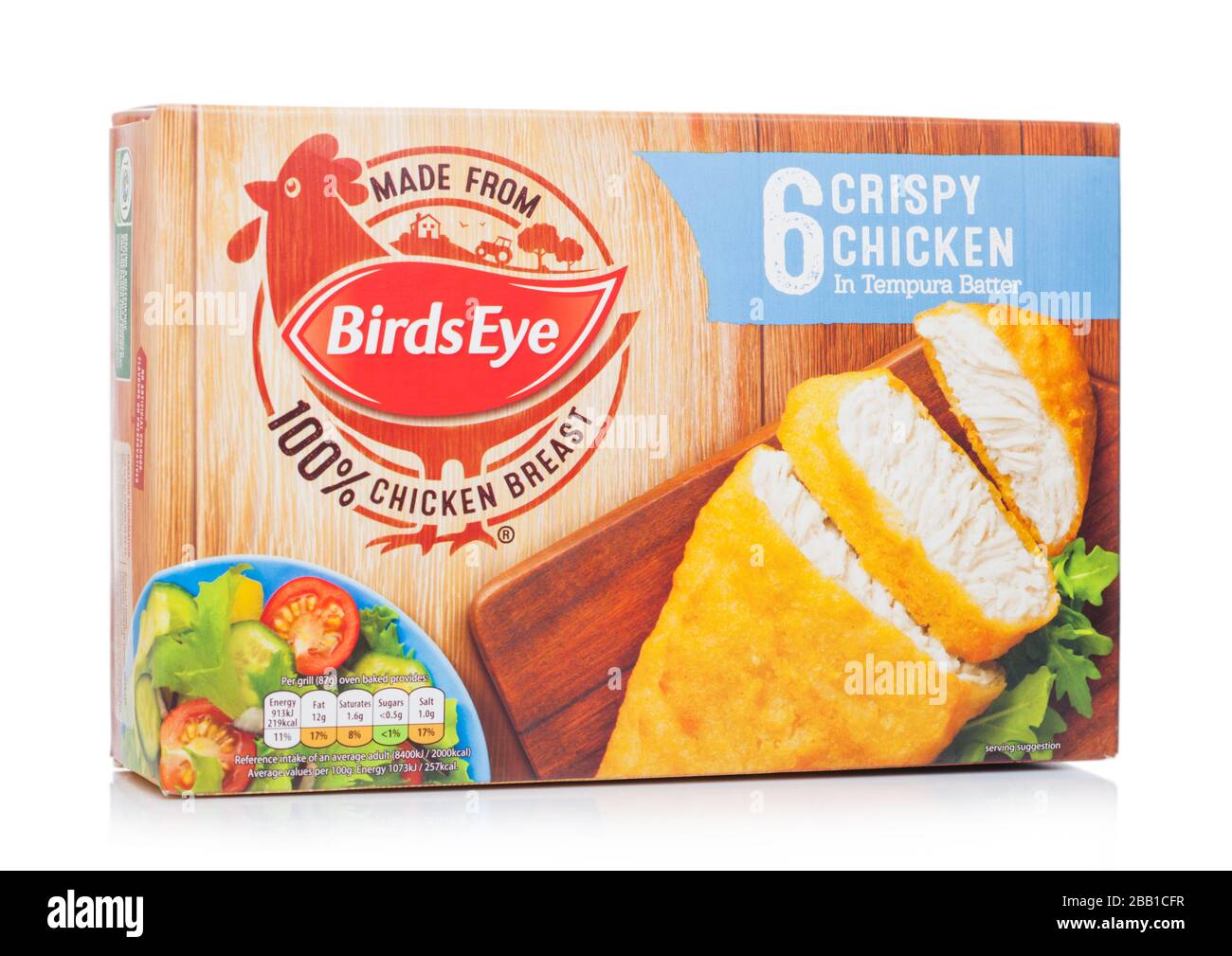 LONDON, UK APRIL 01, 2020 Box of Birds eye frozen crispy chicken in