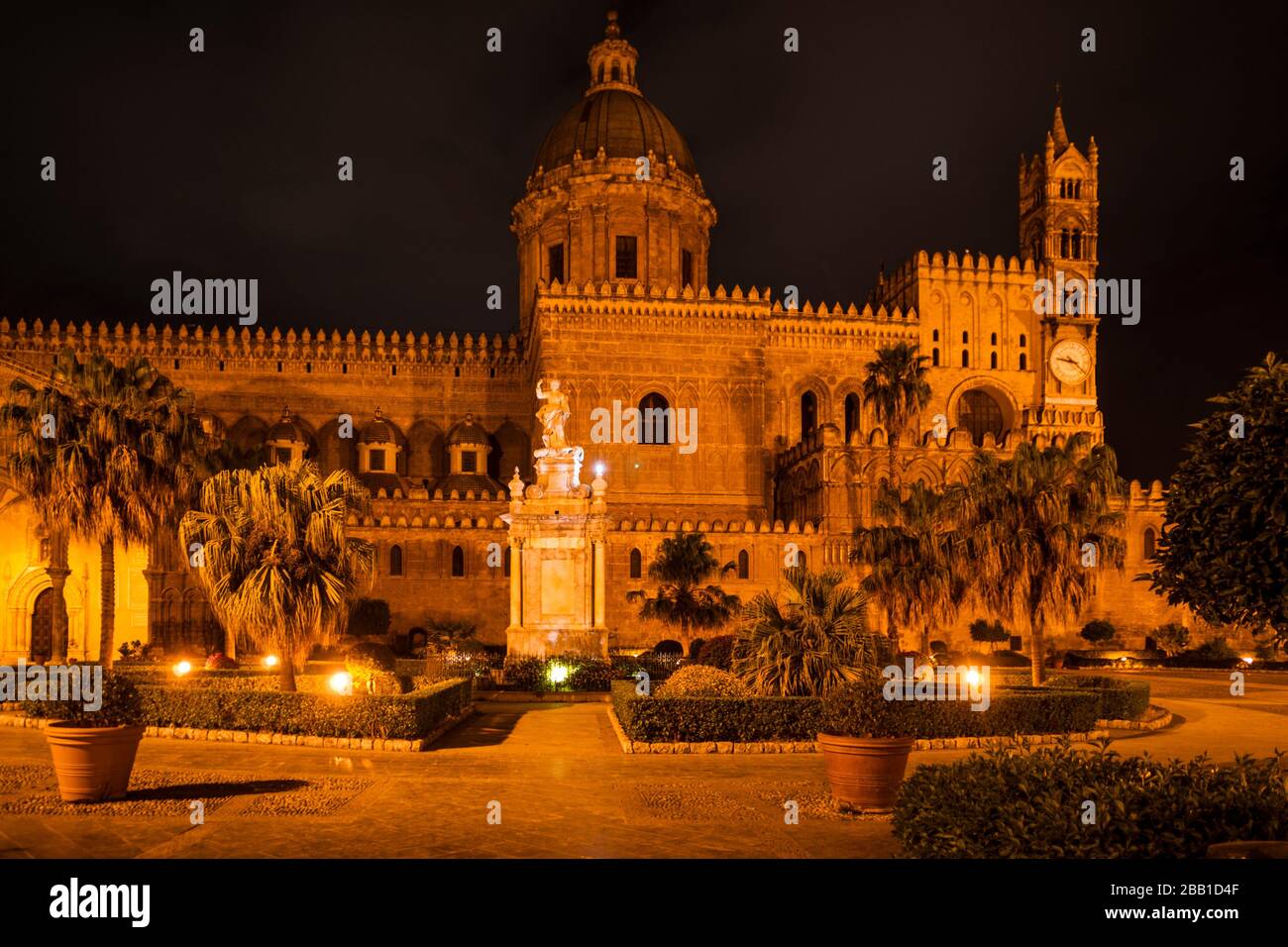 Palermo Cathedral (Cattedrale di Palermo) illuminated at night. Victor