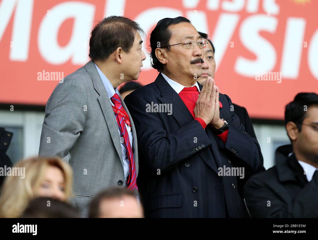 Cardiff City owner Vincent Tan and Simon Lin (l) in the stands prior to kick-off Stock Photo