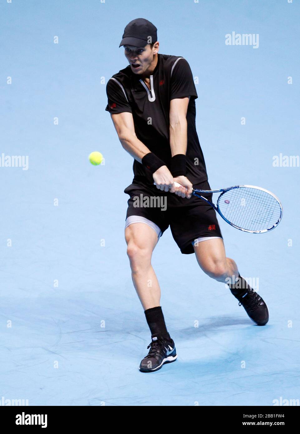 Tomas Berdych competes against Rafael Nadal during day five of the Barclays ATP World Tour Finals Stock Photo