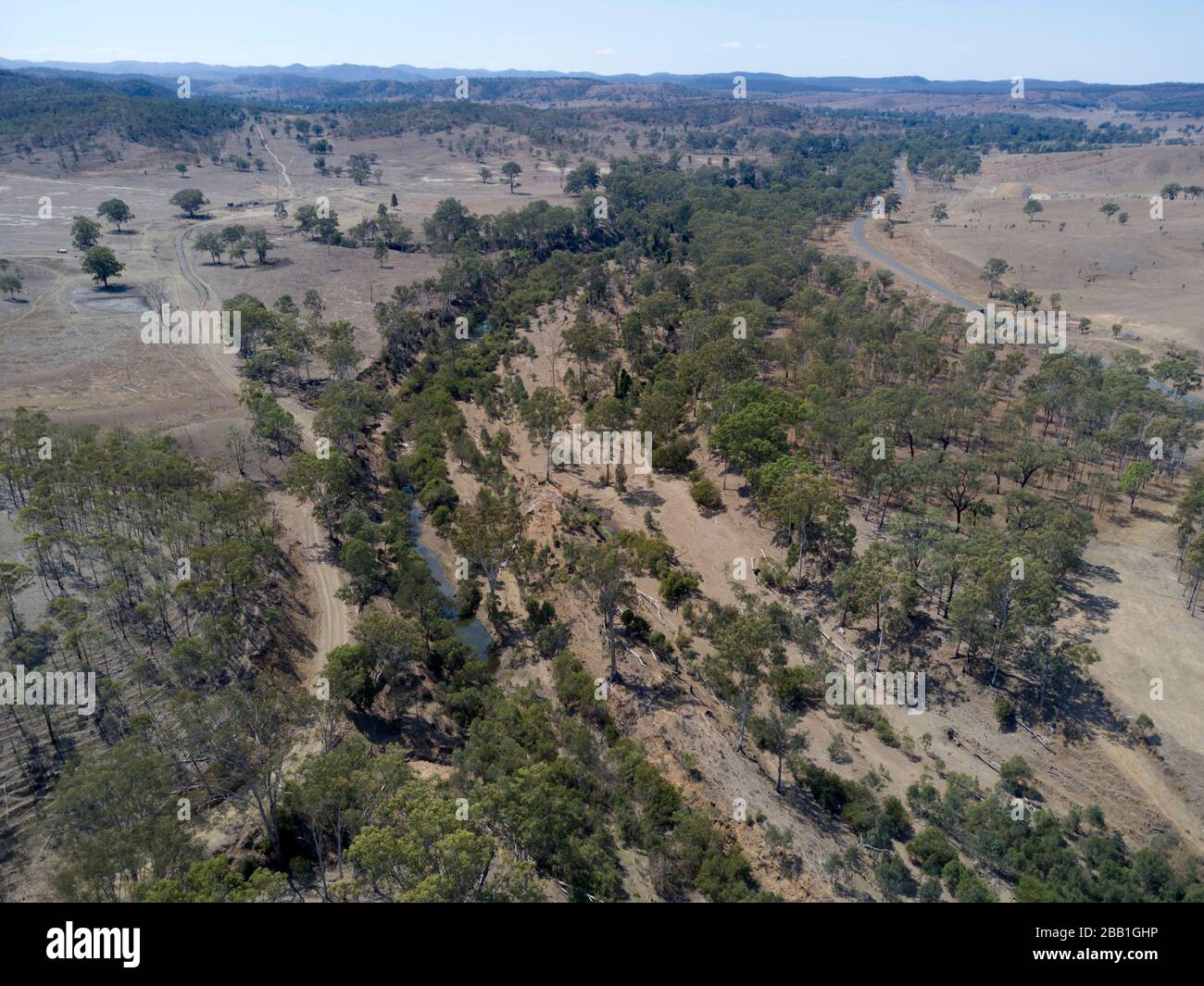 Aerial of the head waters of the Burnett River during a drought Queensland Australia Stock Photo