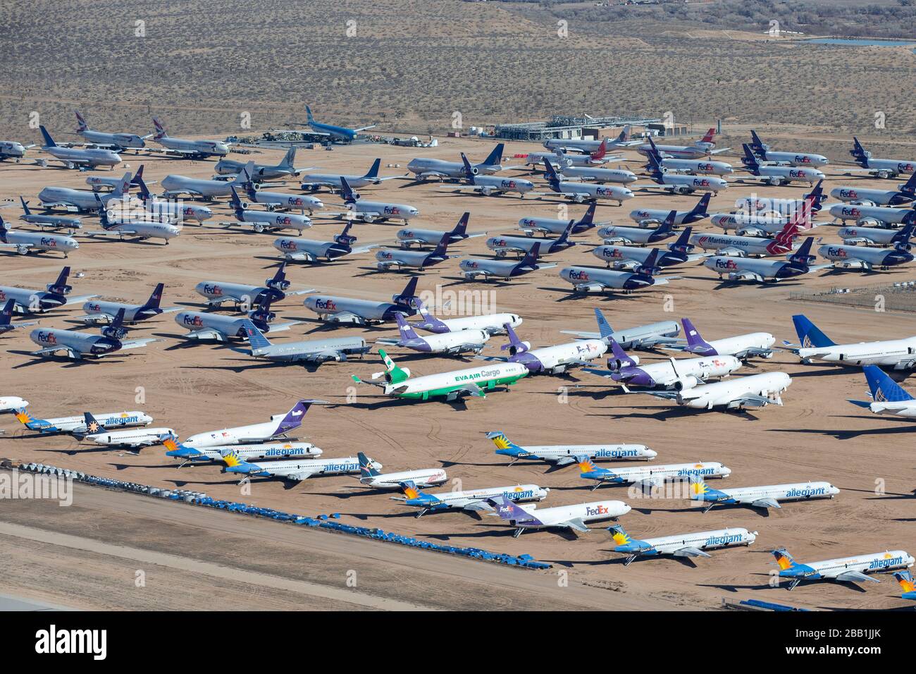 Former passenger and cargo aircraft are seen stored at Southern