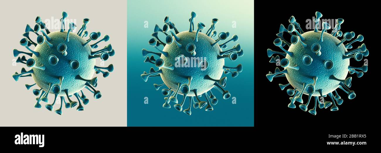 Coronavirus microscopic view. Floating influenza virus cells. Dangerous asian ncov corona virus, alpha channel. 3d rendering concept Stock Photo