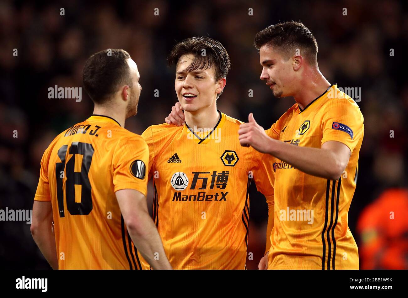 Wolverhampton Wanderers' Diogo Jota (left) celebrates scoring his side ...