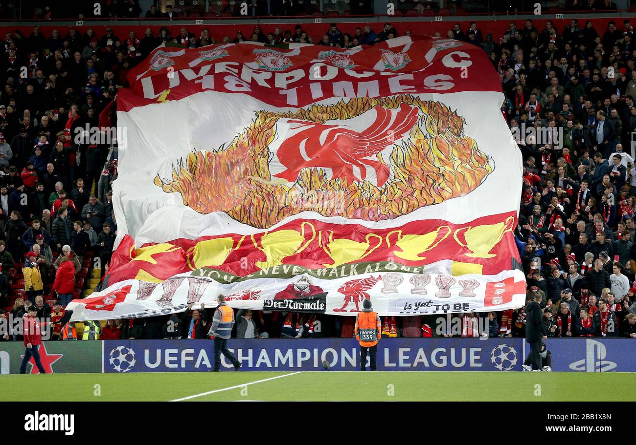 A giant Liverpool flag in the stands Stock Photo - Alamy
