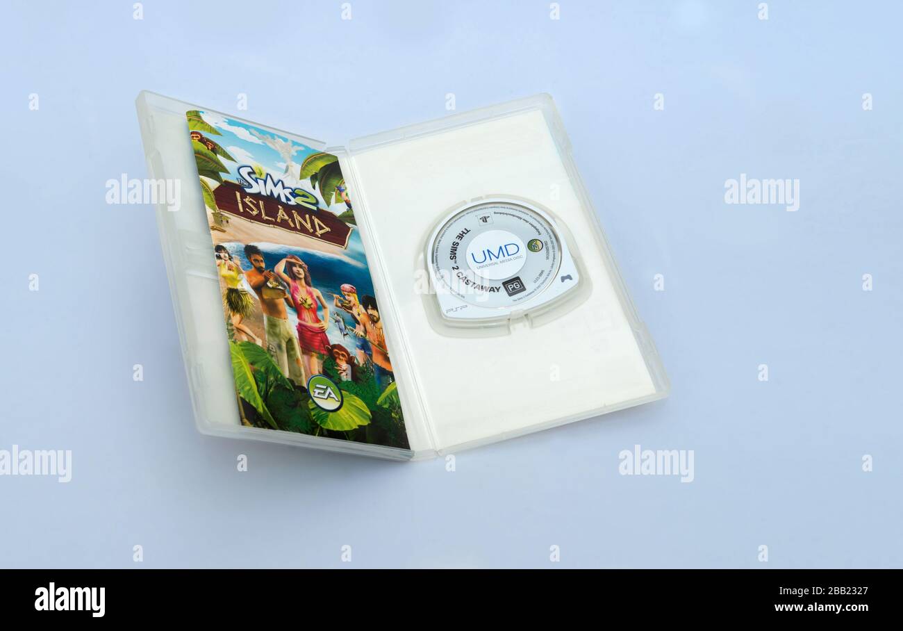 Italy - march 17, 2020: Sony UMD disk The Sims game  for Playstation Portable Stock Photo